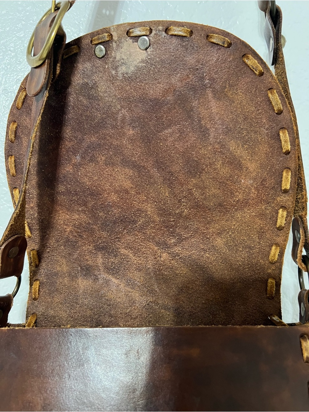 Tooled Leather Floral Crossbody Saddle Bag Brown Boho Western Vintage Style - Picture 6 of 11